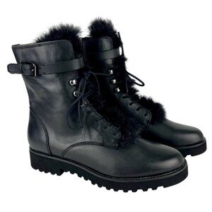 Franco Sarto Black Fur Trim Combat Boots